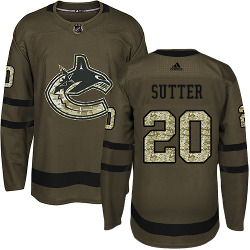 Adidas Canucks #20 Brandon Sutter Green Salute to Service Stitched NHL Jersey - Click Image to Close